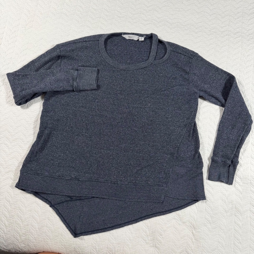 Wilt Women S Charcoal Gray Thermal Knit Asymmetrical Hem Pullover Top‎ USA Made